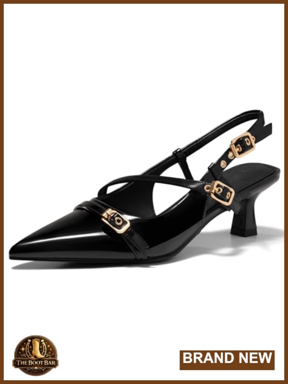 Coutgo Women's Slingback Kitten Heel Pointed Toe Pumps Faux Leather